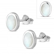 Mother of Pearl Oval Silver Stud Earrings, e346